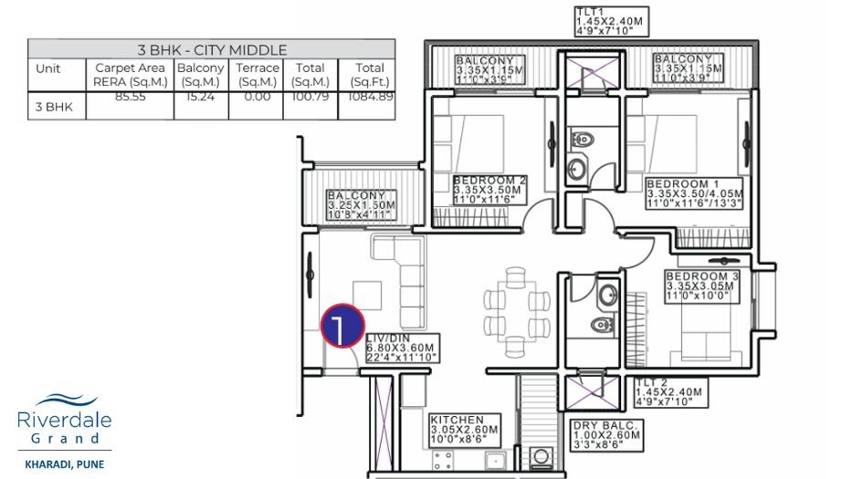 Duville-Riverdale-Grand-FLoor-Plan-3 BHK- 1185 Sqft